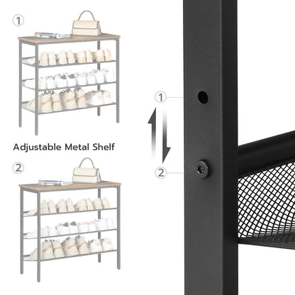 HOOBRO Brown Industrial 4-Tier Shoe Rack with Adjustable Mesh Shelves