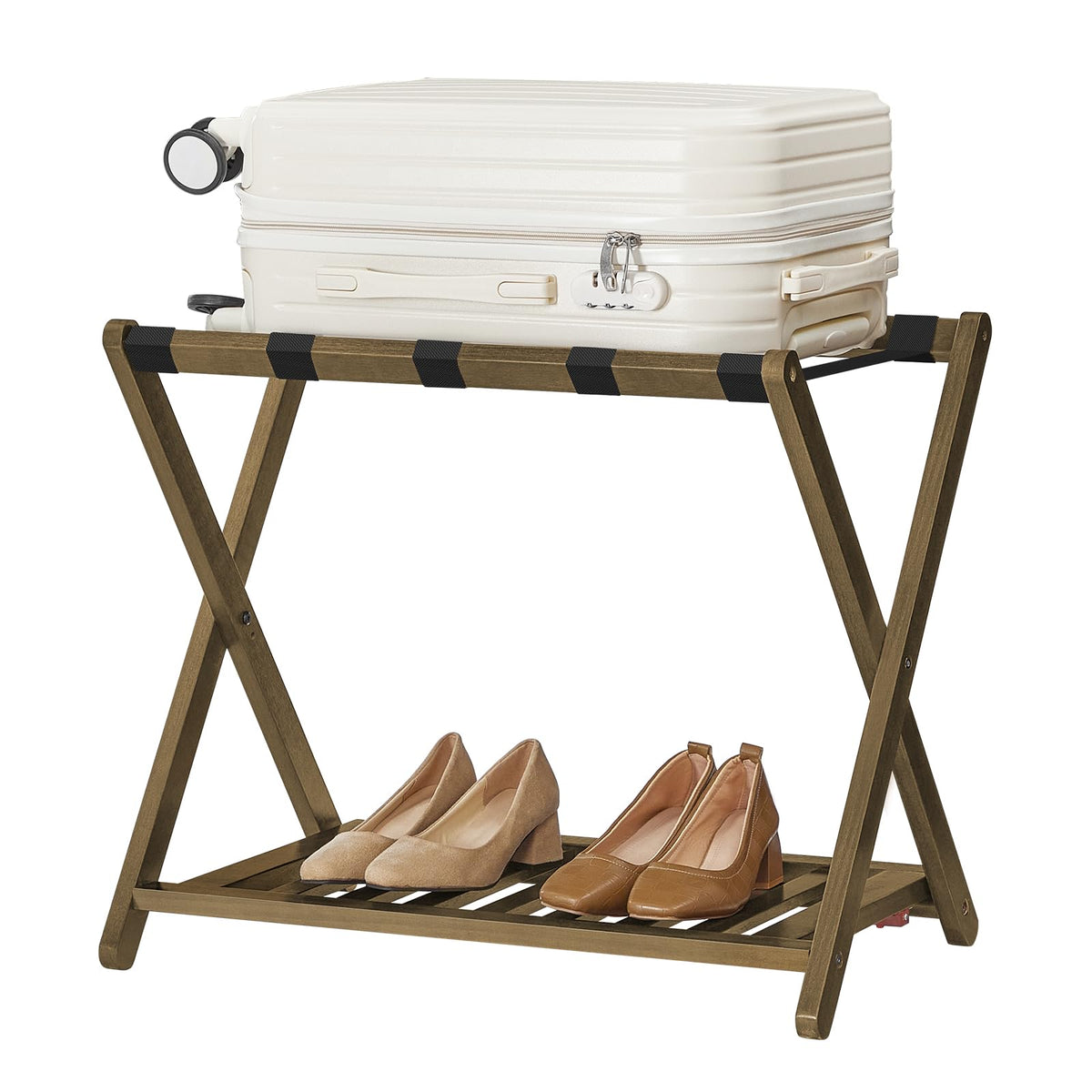 HOOBRO 2-Tier Solid Wood Folding Luggage Rack for Guest Room, Bedroom