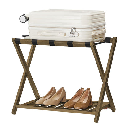 HOOBRO 2-Tier Solid Wood Folding Luggage Rack for Guest Room, Bedroom