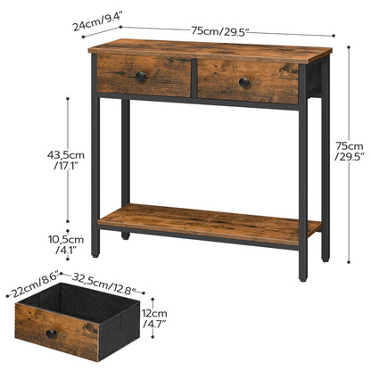HOOBRO Retro Brown 29.5-inch Narrow Console Table with 2 Fabric Drawers