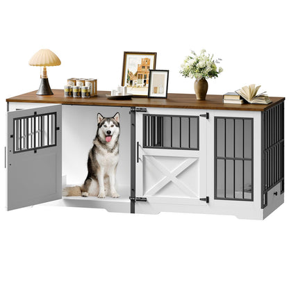 HOOBRO 71.9-inch Farmhouse Style Double Dog Cage Furniture with Removable Divider