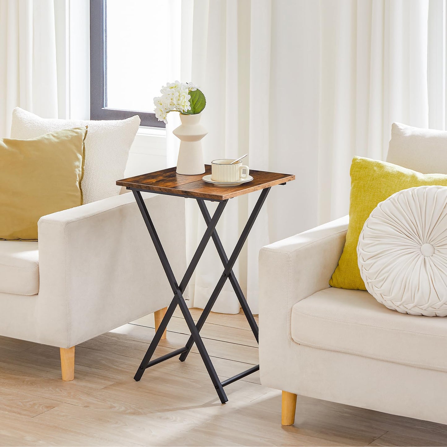 HOOBRO Vintage Brown Wood Folding TV Tray Table