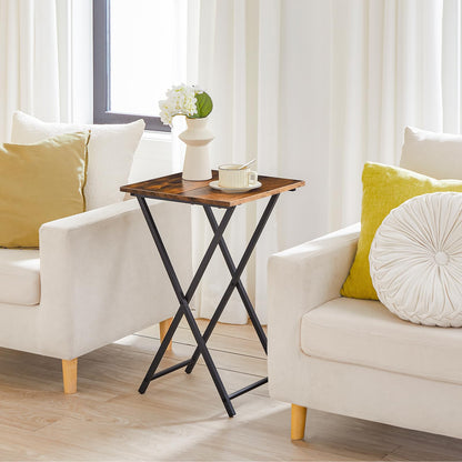 HOOBRO Vintage Brown Wood Folding TV Tray Table