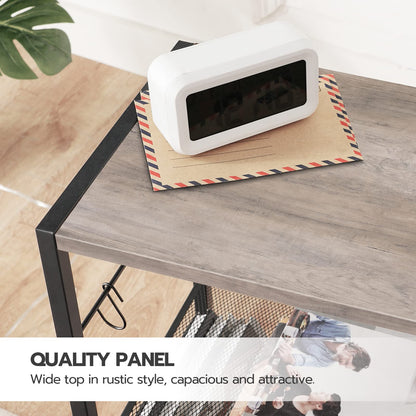 HOOBRO Greige Three-Tier Portable Industrial Printer Stand with Power Outlet & USB Port & 2 Hooks