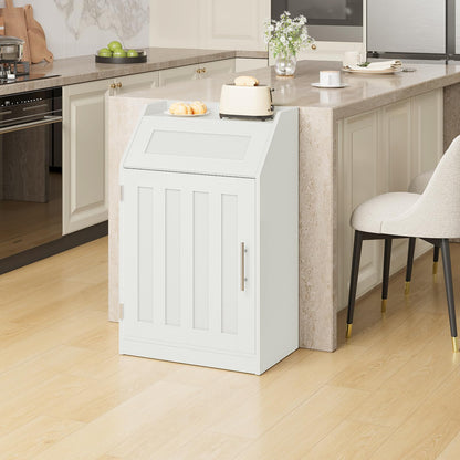 White kitchen trash bin in a modern kitchen setting
