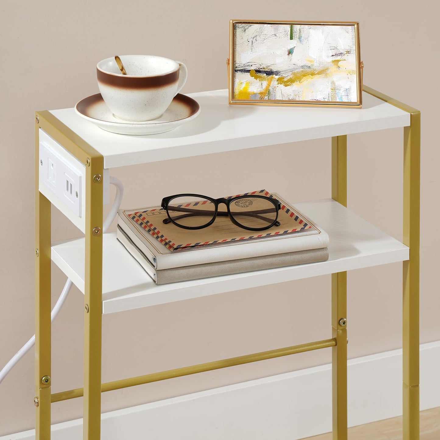 HOOBRO Mini Narrow Side Table with Charging Station & USB Port