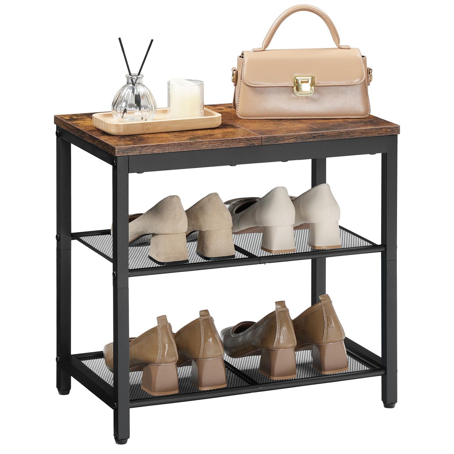 HOOBRO 3-Tier Industrial Shoe Rack with Mesh Shelves