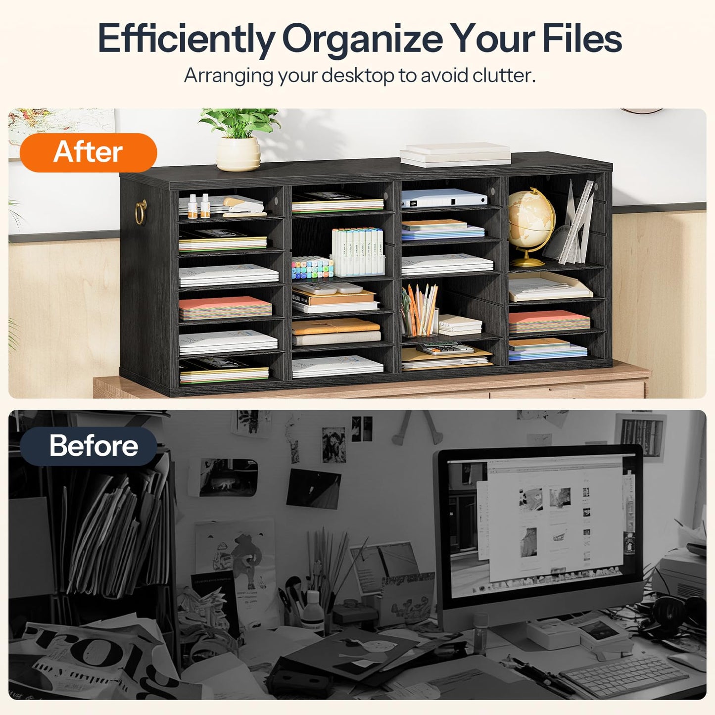HOOBRO 24-Compartment Office Mailbox File Organizer with Adjustable Shelves
