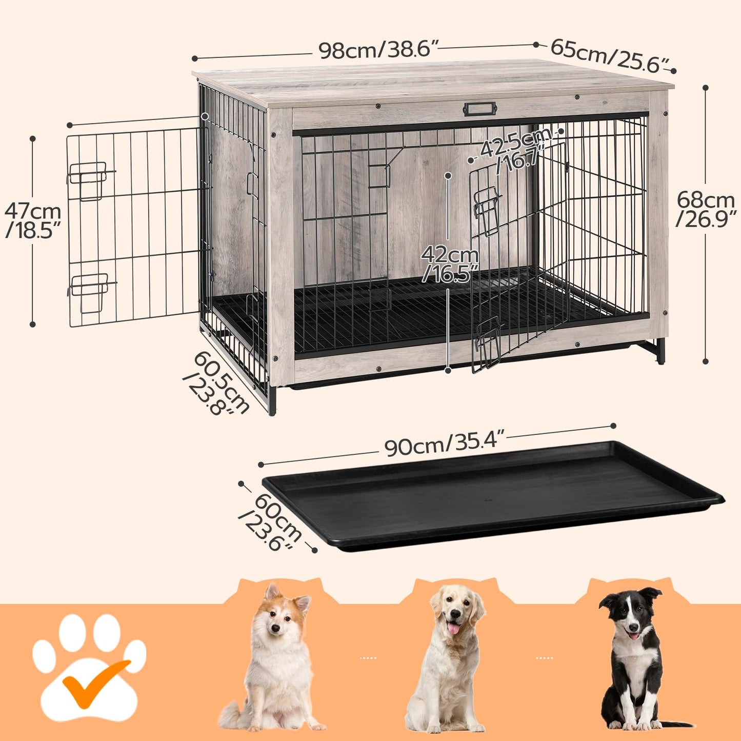 HOOBRO 38.6-inch Wooden Large Dog Crate Furniture with Pull-out Tray
