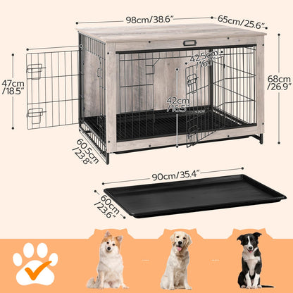 HOOBRO 38.6-inch Wooden Large Dog Crate Furniture with Pull-out Tray