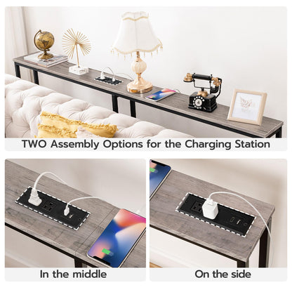 HOOBRO 63-inch Narrow Console Table with Charging Station