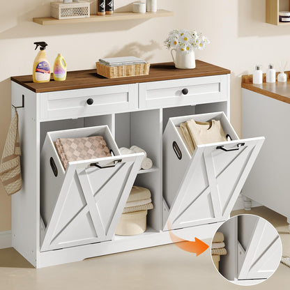 HOOBRO 23-Gallon Double Flip-Up External Laundry Hamper Cabinet