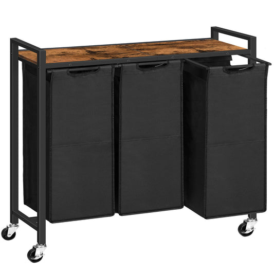 HOOBRO 3 x 11.5 Gallon (43.5 Liters) Wheeled Laundry Basket with Removable Oxford Cloth Laundry Bag