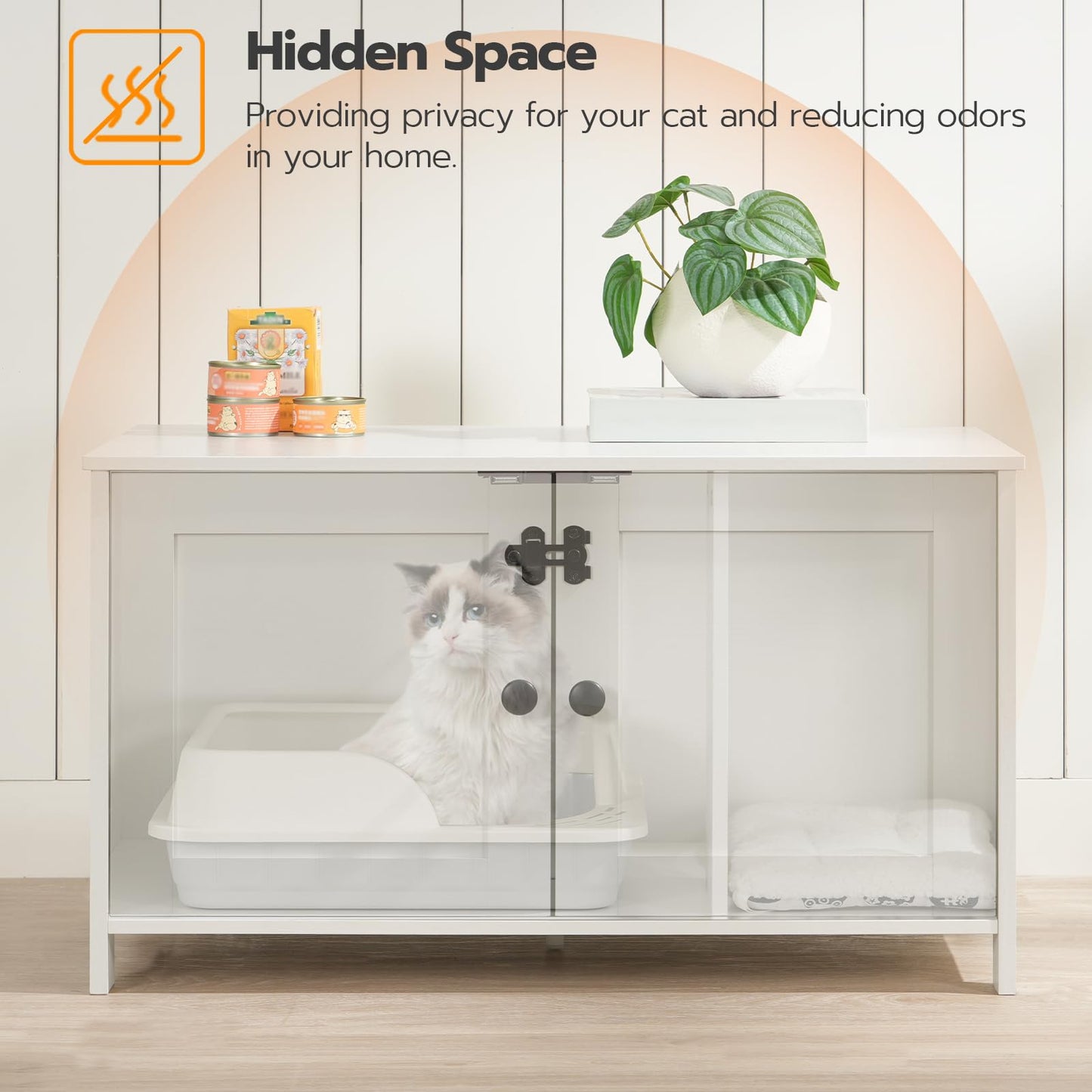 HOOBRO White Large Concealed Litter Box Enclosure with Removable Divider