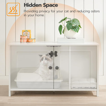 HOOBRO White Large Concealed Litter Box Enclosure with Removable Divider