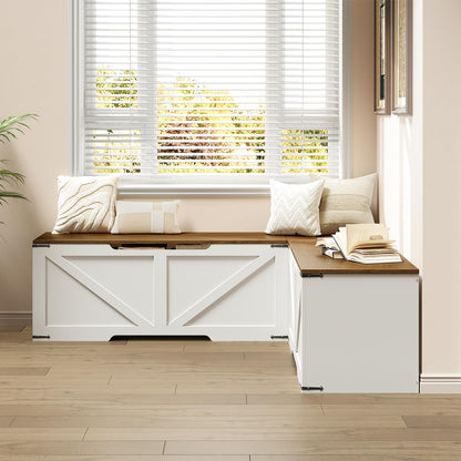 HOOBRO Farmhouse Style L Shape Kitchen Breakfast Nook Bench with 3 Compartments
