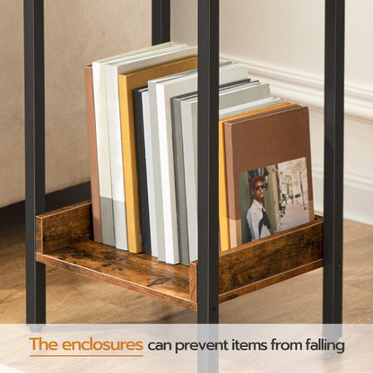 HOOBRO Retro Brown Industrial Style High Side Table with Drawers & Storage Shelves