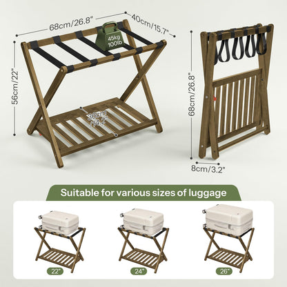HOOBRO 2-Tier Solid Wood Folding Luggage Rack for Guest Room, Bedroom