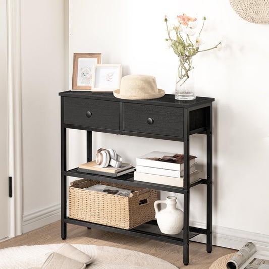 HOOBRO 29.5-inch 3-Tier Narrow Console Table with Drawers