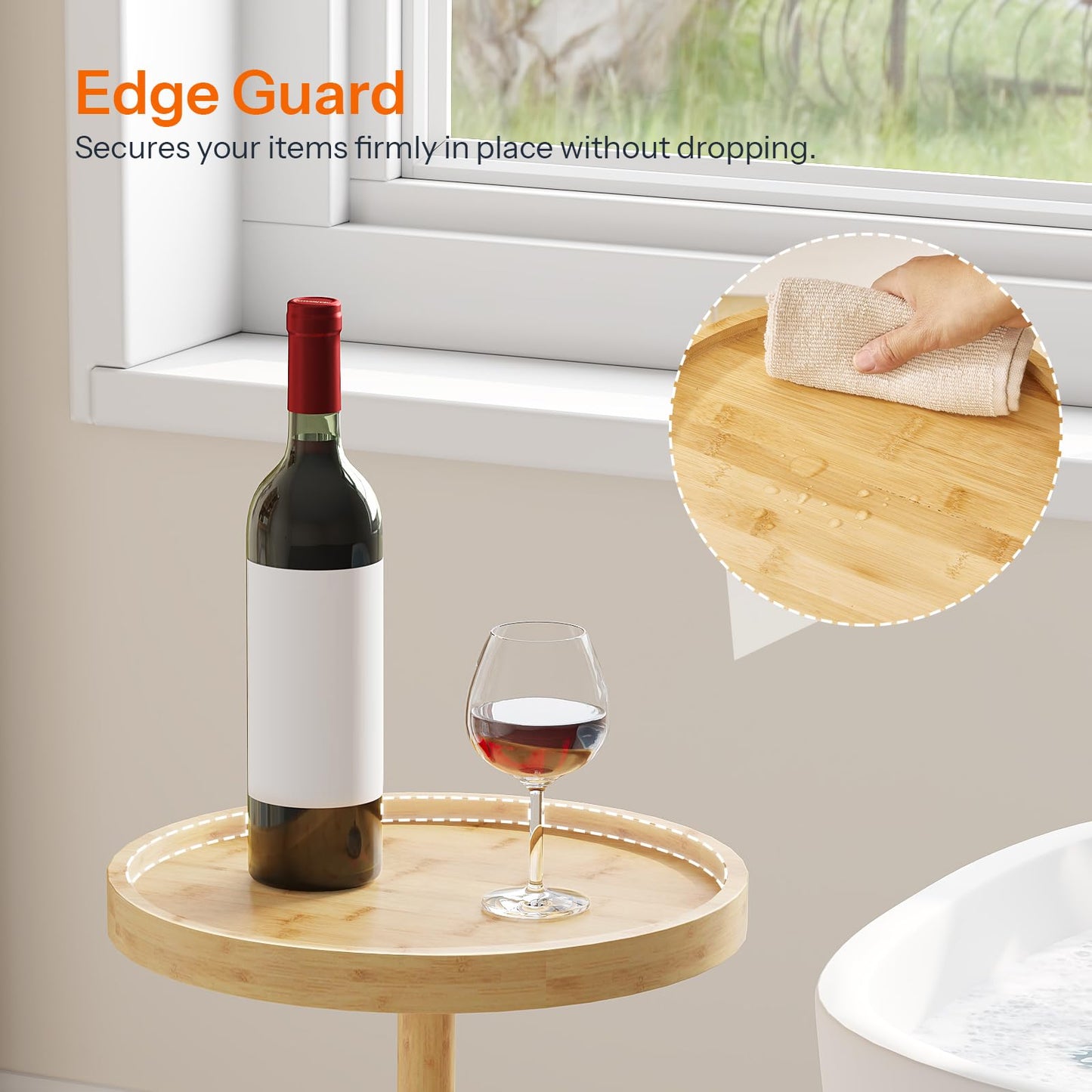 HOOBRO Bamboo Round Side Table & Coffee Martini Table