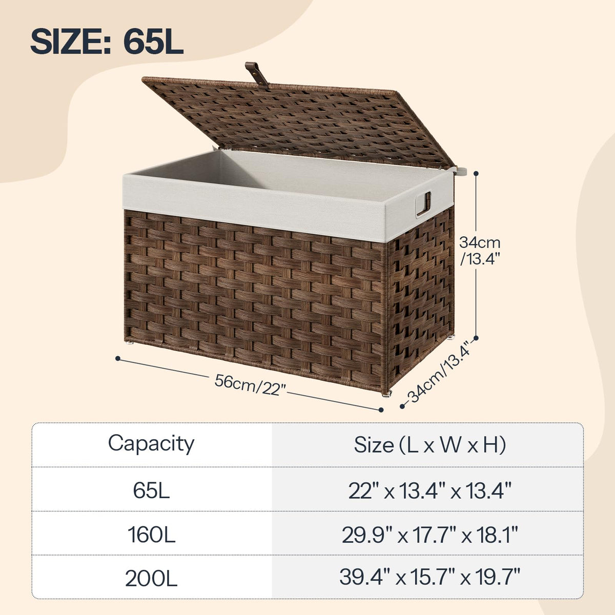HOOBRO Storage Basket with Lid, 17.2 Gallon (65L) Wicker Basket, Handwoven Blanket Storage Basket with Handles, Metal Frame and Soft Lining, Foldable for Bedroom, Laundry Room, Brown BR265CW01