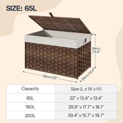HOOBRO Storage Basket with Lid, 17.2 Gallon (65L) Wicker Basket, Handwoven Blanket Storage Basket with Handles, Metal Frame and Soft Lining, Foldable for Bedroom, Laundry Room, Brown BR265CW01