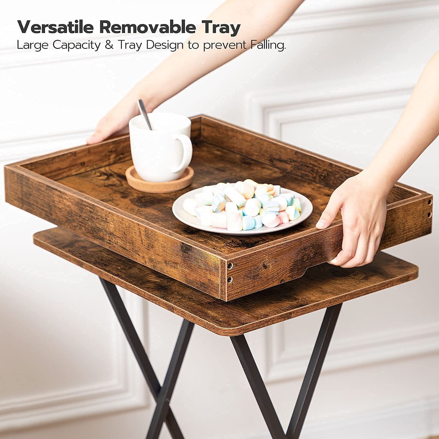 HOOBRO Retro Brown TV Tray Table with Detachable Tray