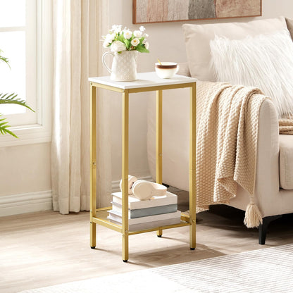 HOOBRO Industrial Tall Side Table with Adjustable Mesh Shelves