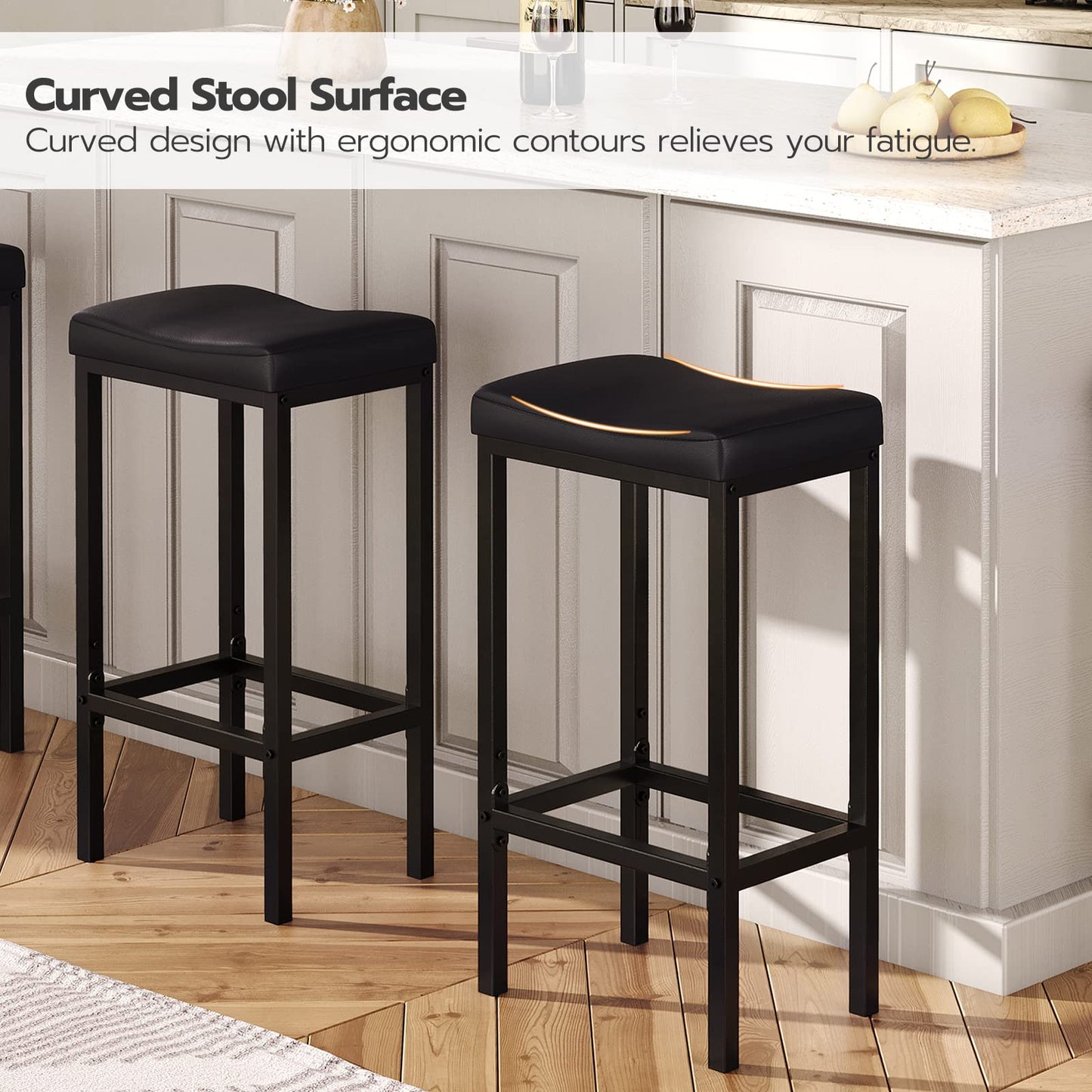HOOBRO Retro Black Kitchen Bar Stool with Footrest / 2 PICS