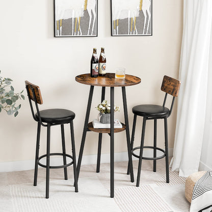 Bistro table with two bar stools in a room setting.