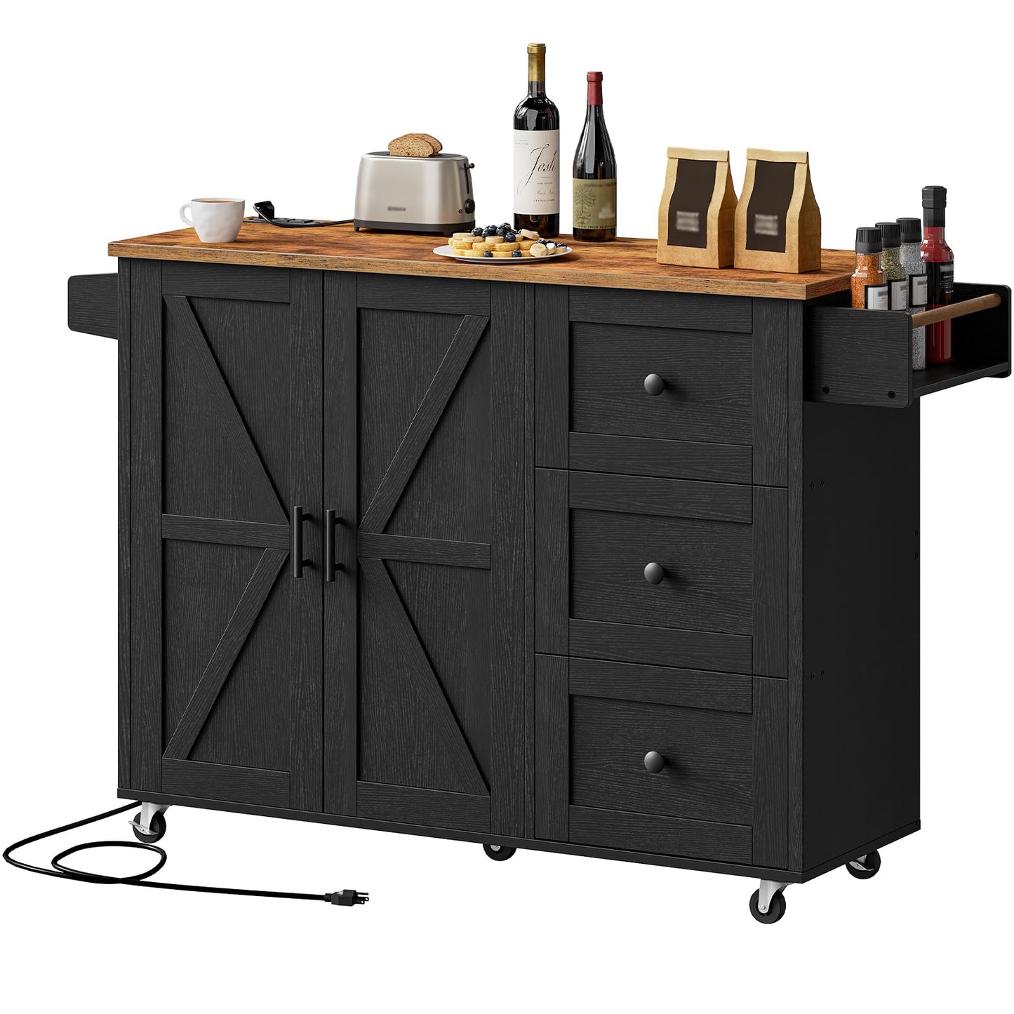 HOOBRO Rolling Kitchen Island with Power Outlet