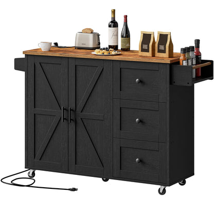 HOOBRO Rolling Kitchen Island with Power Outlet