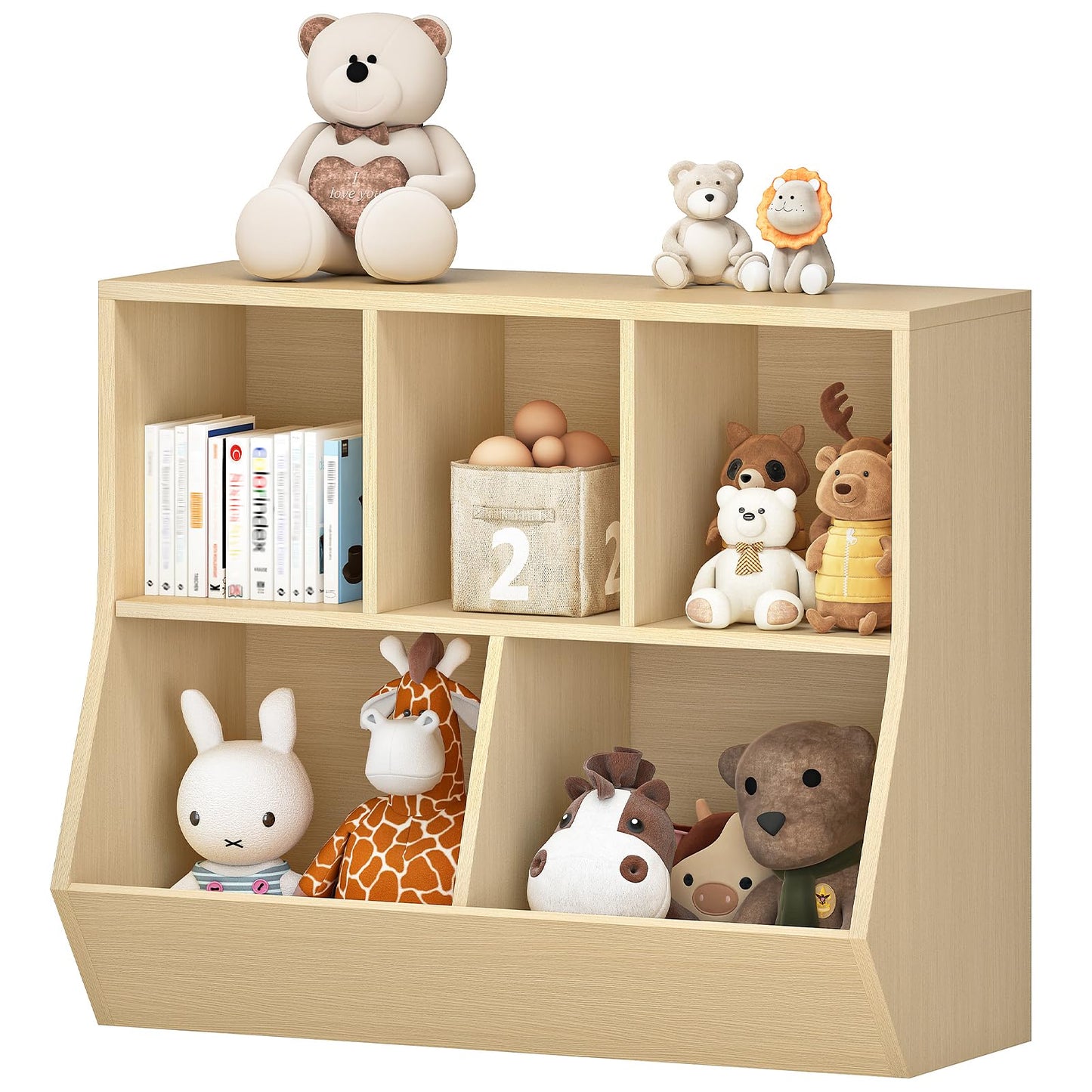 HOOBRO Natural 35.4-inch Long Children's Bookshelf and Storage Cabinet