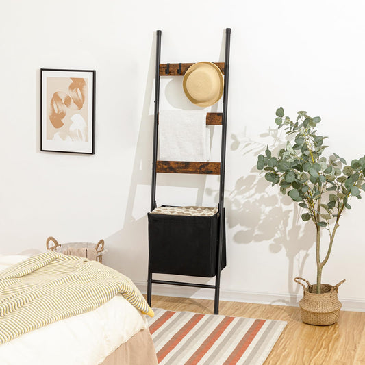 HOOBRO Blanket Ladder Rack with Basket & Hooks