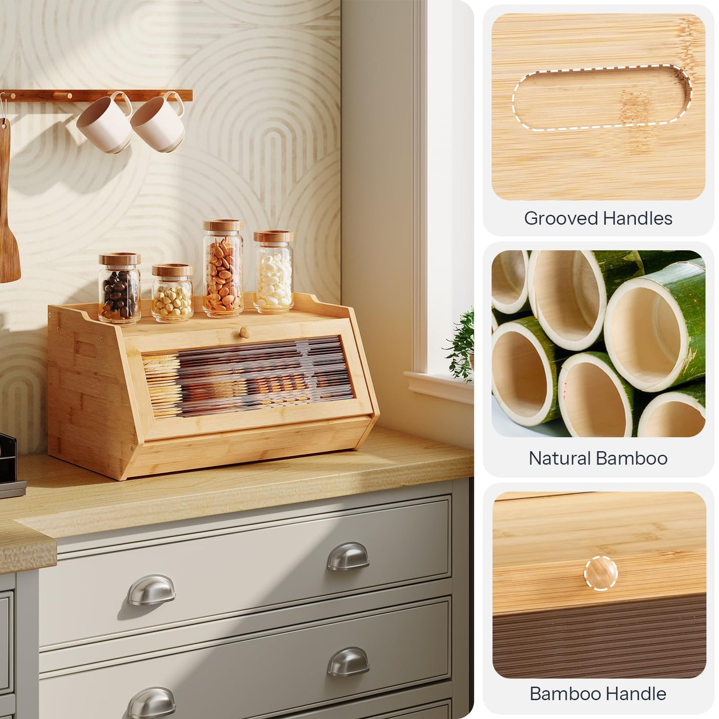HOOBRO Bamboo Bread Box for Kitchen Countertop
