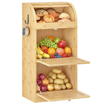 HOOBRO 3-Tier Bamboo Kitchen  Organizer Potato Storage Bin