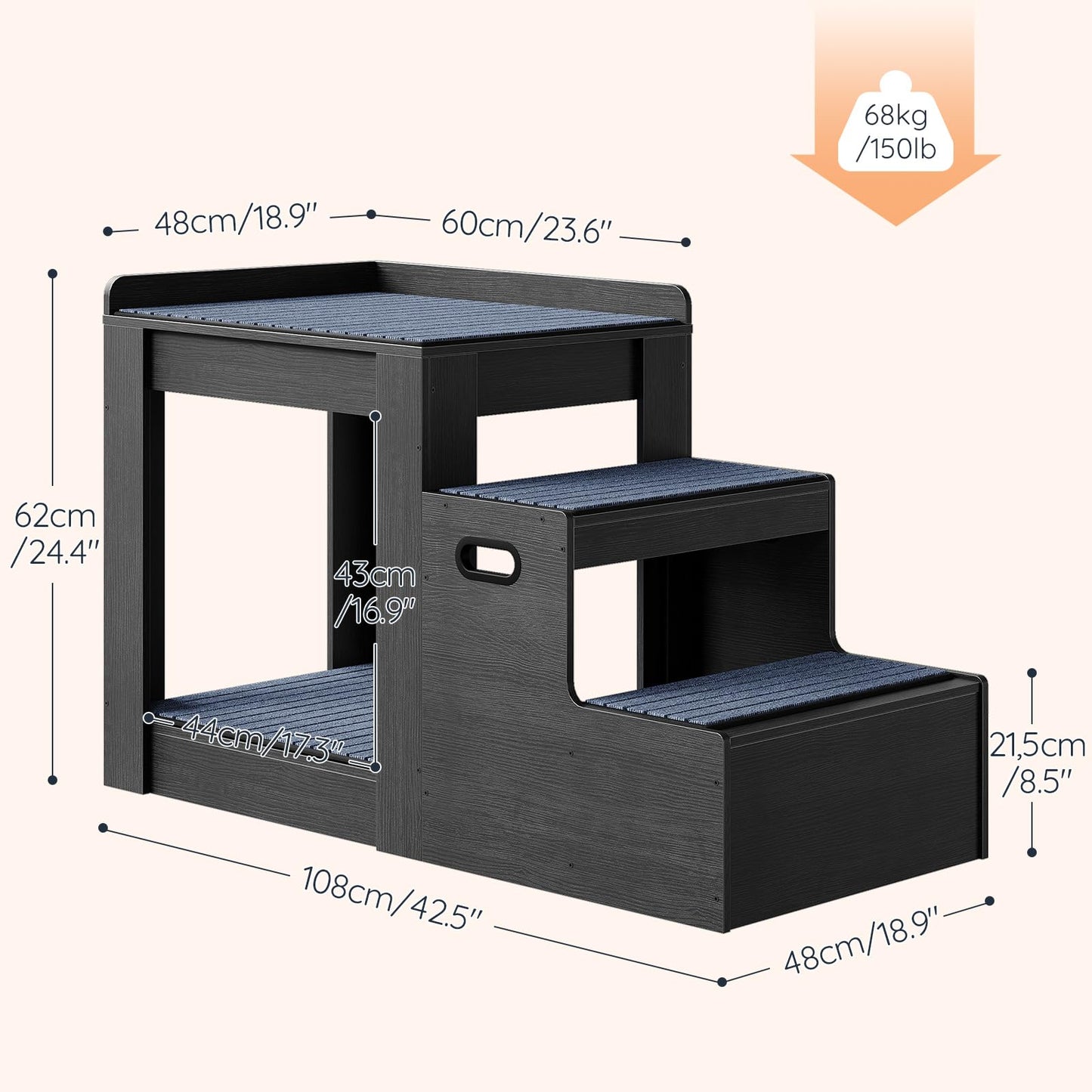 HOOBRO Pet Bunk Bed with Removable Ladder & Storage Compartments & 4 Non-Slip Mats