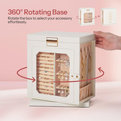 HOOBRO 360 Degrees Rotating Jewelry Organizer Box with Mirror & 6-Drawer