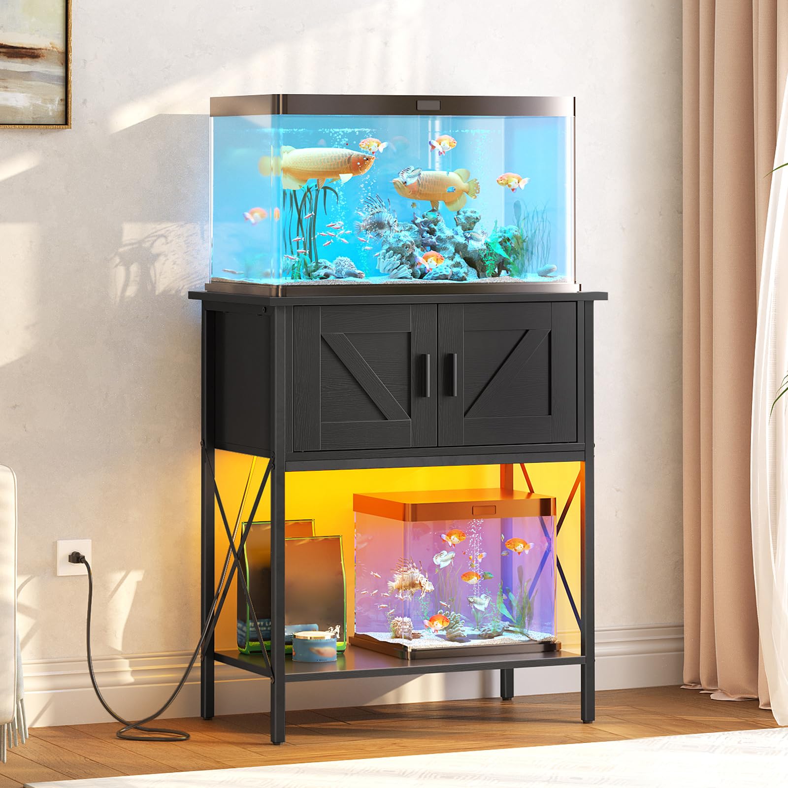 HOOBRO 20 Gallon Aquarium Stand with Power Outlets and LED