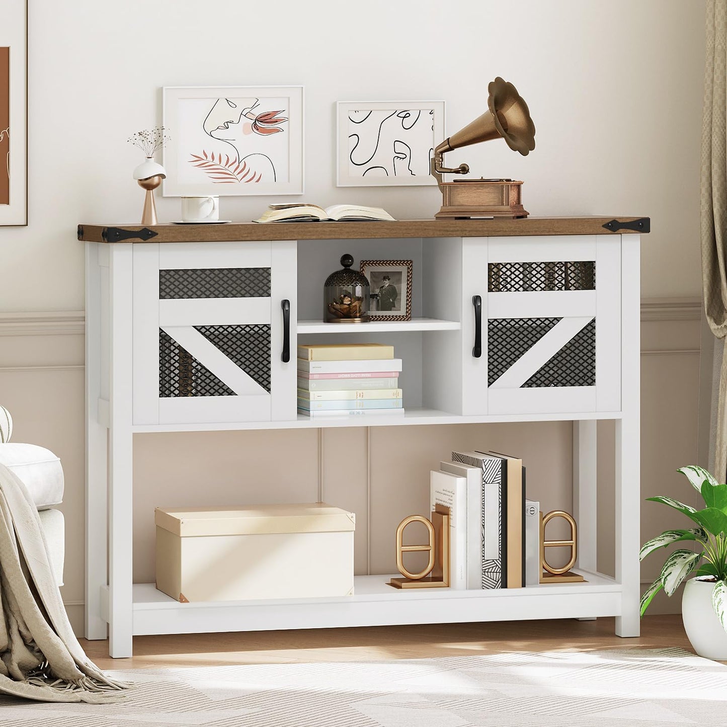 HOOBRO Farmhouse Narrow Console Table with Storage for Entryway