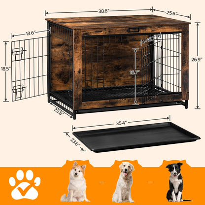 HOOBRO 38.6-inch Indoor Wooden Dog Crate Furniture with Double Doors