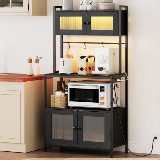 HOOBRO 5-Tier Coffee Bar & Bakers Rack with Cabinet & Power & LED