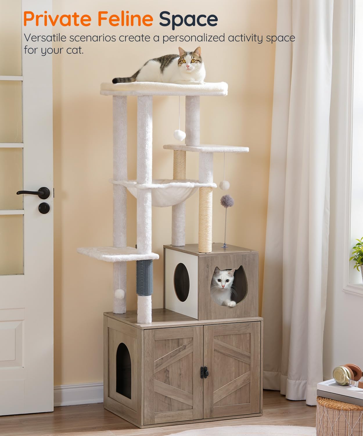 HOOBRO Cat Tree with Hidden Litter Box Enclosure & Sisal Posts