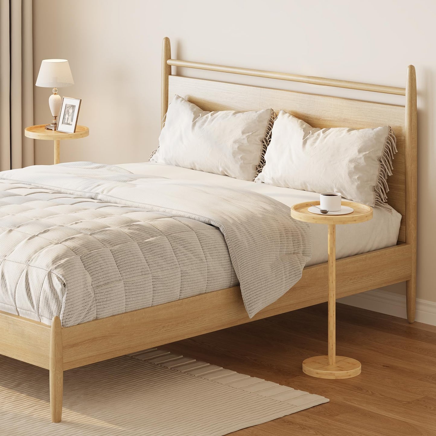 HOOBRO Bamboo Round Side Table & Coffee Martini Table