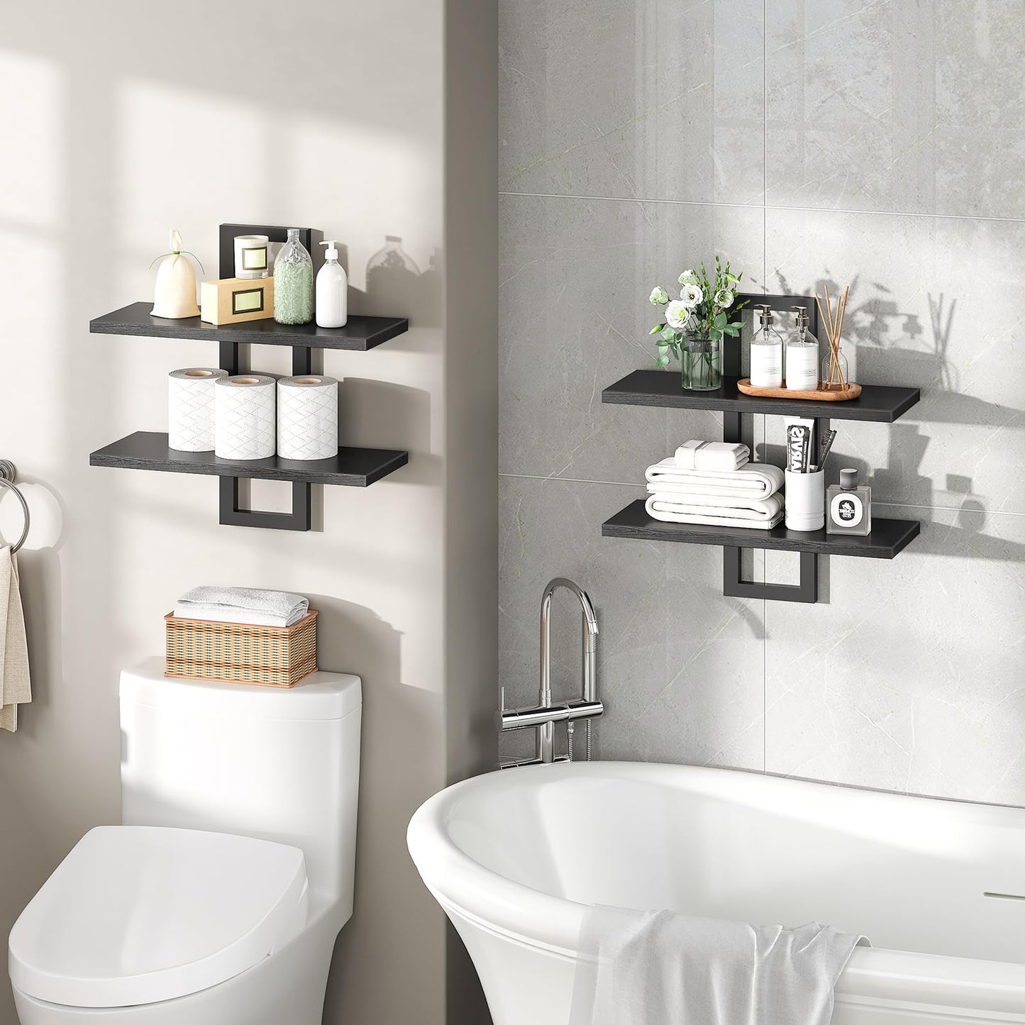 HOOBRO Black 15-inch Double-Layer Wall-Mounted Shelf /2PICS