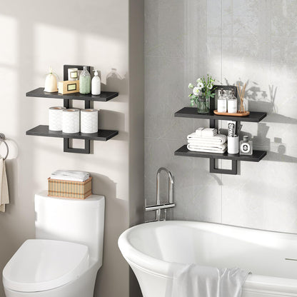 HOOBRO Black 15-inch Double-Layer Wall-Mounted Shelf /2PICS