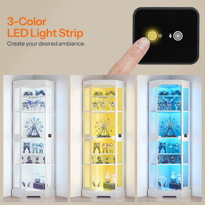Smart light strip controller with three different color options displayed on shelves.
