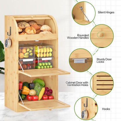 HOOBRO 3-Tier Bamboo Kitchen  Organizer Potato Storage Bin
