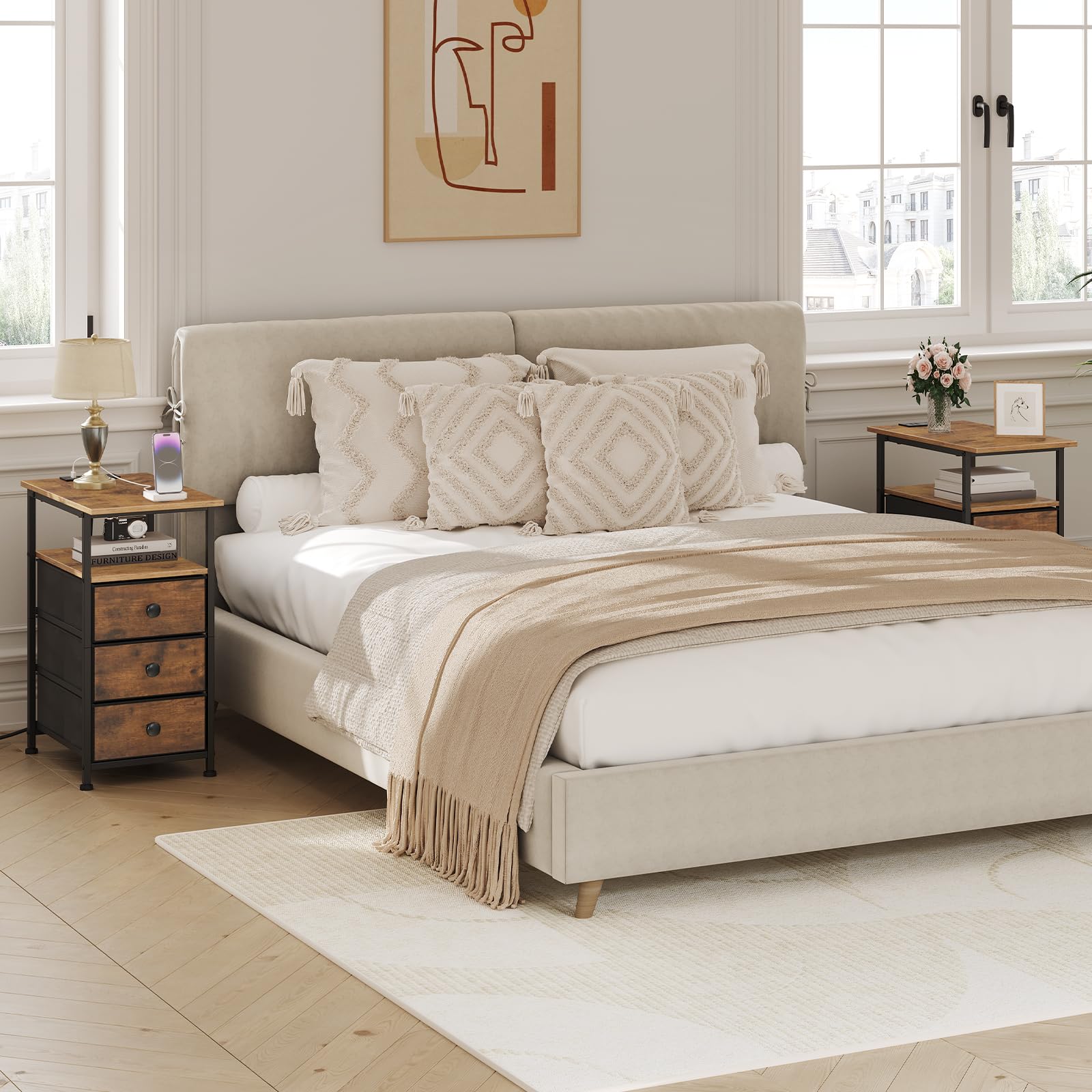 HOOBRO Side Table & Nightstand with Charging Station