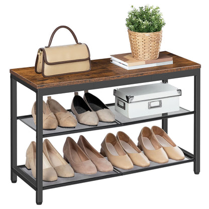 HOOBRO 29.5-inch Industrial Style Three-Tier Shoe Rack with Mesh Shelf